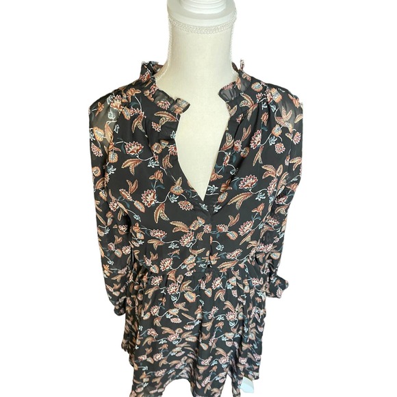 NWT Lucca Womens Long Sleeve Flare Shift Dress Floral Print Size XS-L Black - Picture 9 of 11